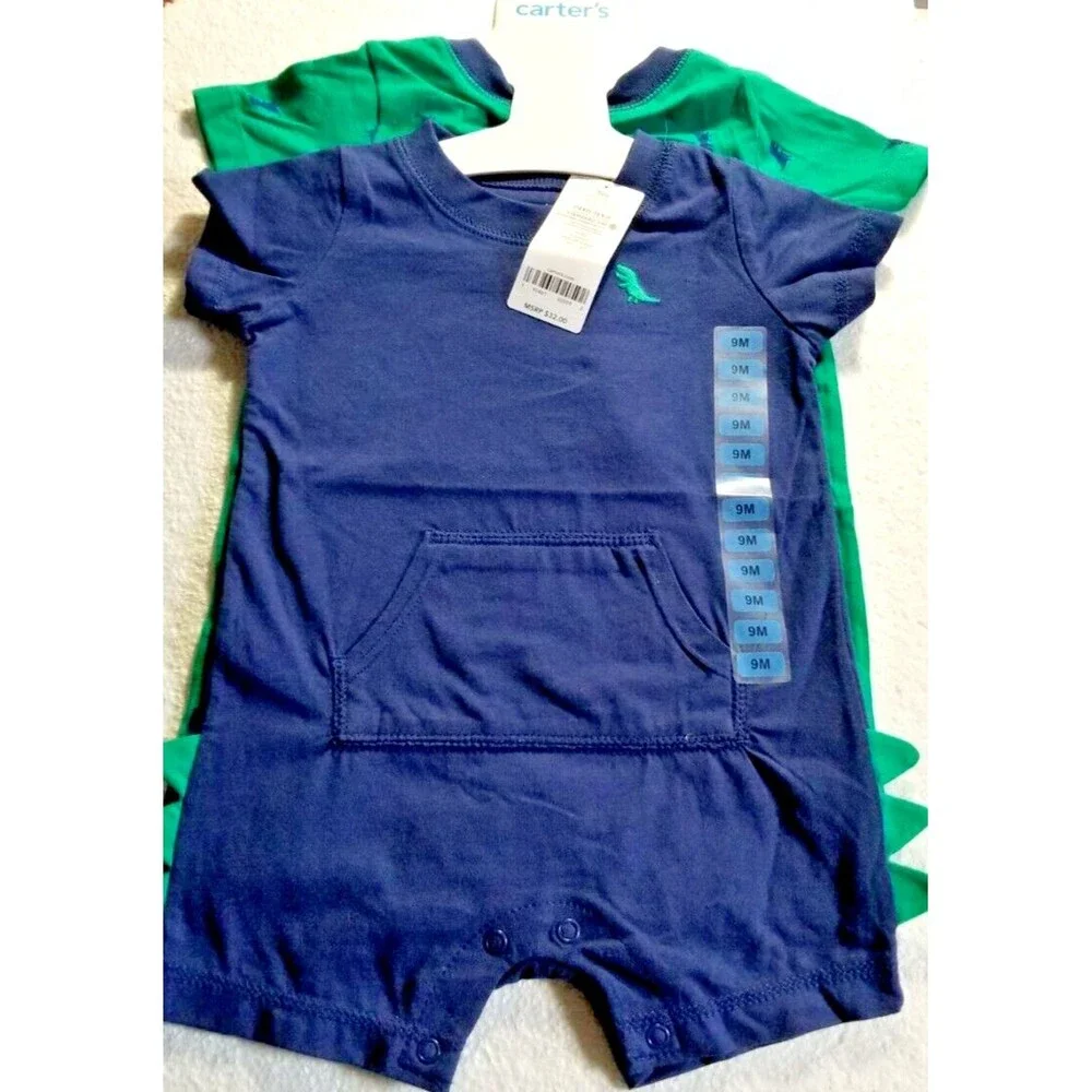 Kids Dinosaur Rompers Set of 2 Blue & Green Size 9 Months New Tags Carter's